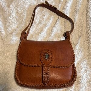 Valentino Garavani Brown Leather Boho Saddle Bag with Scarab - EUC